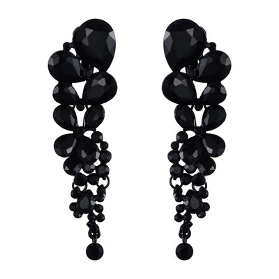 Pendientes de clip colgantes EVER FAITH para fiesta de graduación, de bisutería, con diamantes de imitación, de cristal, con forma de gota de agua, tono negro