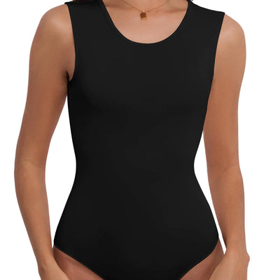 DSPSAM Cute Tank Top Bodysuit for Womens Sexy Crew Neck Sleeveless Bodysuits for Women One Piece Party Clothing (Black Large)