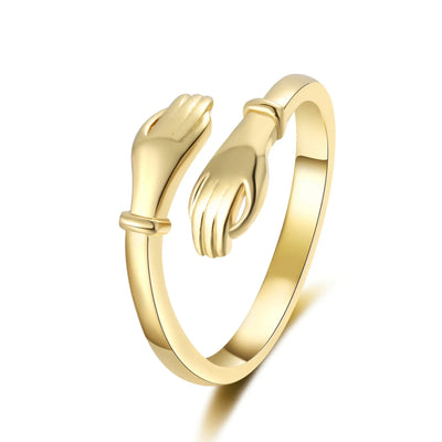 Anillo de moda ajustable con manos románticas abrazándose