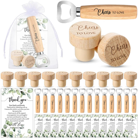 Barydat 72 Sets Wedding Favors Bulk for Guests Wine Corks Wooden Stopper Beer Bottle Opener Wedding Thank You Gift Card Organza Bag Wedding Appreciation Gifts for Bridal Shower