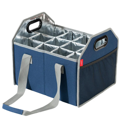 LUILANC Sac de transport de bouteilles de vin pliable, boîte de rangement 12 bouteilles, étui réutilisable et portable pour bouteilles de vin, pour sac fourre-tout, déménagement, vacances, porte-bouteilles, courses, accessoire de dégustation de vin (bleu)