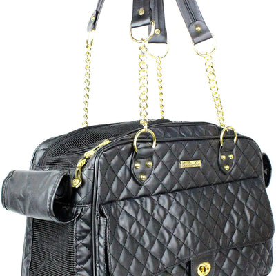 Parisian Pet Dog Purse – London Black Breathable Pets Purse - Fashion Pet Carrier Purse - Purse for Dog Carrying Small and Medium Dogs - Dog Purse Carrier - Golden Chain Puppy Carrier Handbag