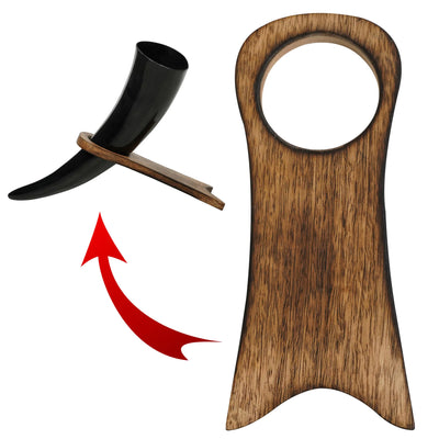 Mythrojan Solid Wood Drinking Horn Rack Handcrafted Medieval Viking Mead Ale Horn Stand Elegant Wooden Display for Viking Drinking Horns - Natural Finish