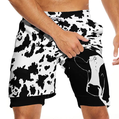 CHILL·TEK Mens Milk Cow Swim Trunks with Compression Liner Quick Dry 2 in 1 Printed Swimming Trunks Bathing Suits Swimwear with Pockets
