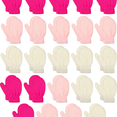 Tarpop 24 Pairs Kids Gloves Winter Warm Toddler Knitted Mittens Bulk Stretch Gloves Warm Hand Knit Mittens for Boys Girls(Light Colors)