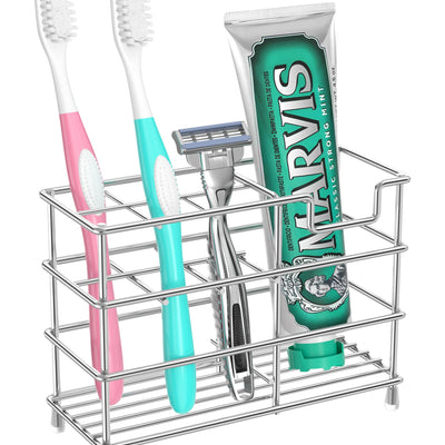 HBlife Medium Toothbrush Holder for Bathroom 7 Slots Silver Stainless Steel Bathroom Accessories Organizer for Small Spaces