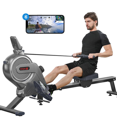 Máquinas de remo Dripex para el hogar Máquina de remo magnética de 350 lb máx. con 16 niveles de resistencia para entrenamiento Riel deslizante duradero compatible con aplicación Bluetooth Monitor LCD Máquina de remo para ejercicio de gimnasio