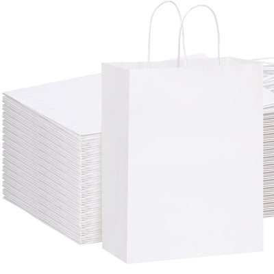 OUTUXED 100pcs White Gift Bags 10x5x13 Large Paper Gift Bags Kraft Paper Bags with Handles Bulk Shopping Bags Retail Bags for Small Business Birthday Wedding Party Favor Bags Merchandise Bags