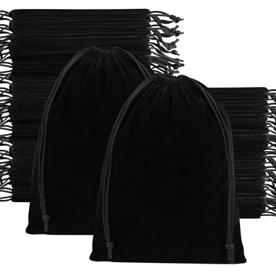 Velvet Drawstring Gift Bags - Bulk Wholesale (7 x 9 inch - 50 pack Black)