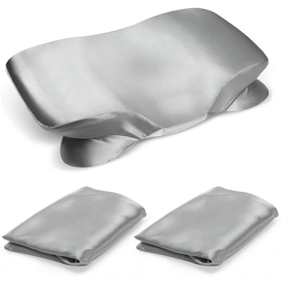 Lot de 2 taies d'oreiller en satin pour oreiller cervical Zelimun, housse d'oreiller contour lisse et douce pour oreiller de sommeil, housse d'oreiller grise avec fermeture éclair