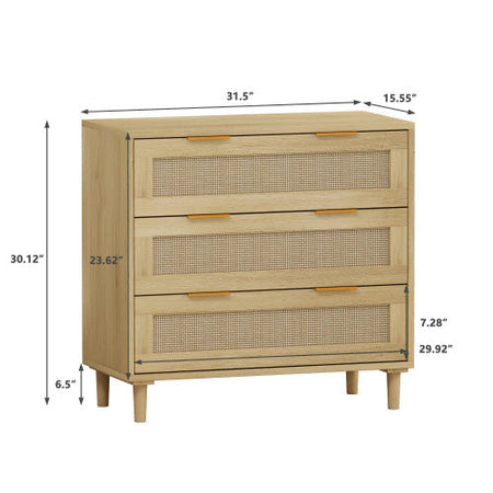 3 Drawers Rattan Storage Cabinet Rattan Drawers, Suitable For Bedroom, Living Room, Dining Room, Hallway