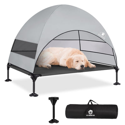 Elevated Dog Bed with Canopy Raised Outdoor Dog Bed with Powerful Anti-Slip Feet Portable Pet Bed Cot with Larger Shade Raised Large Dogs Cooling Bed for Camping Indoor & Outdoor