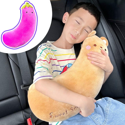 Japado Cute Cartoon Seatbelt Pillow for Kids Travel Seatbelt Cover and Cushion Pillow Plush Cartoon Pillow (Purple Eggplant)