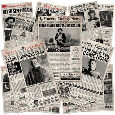 AMD PRINT 12 Pcs Newspaper Horror Posters (8”x12”) Horror Decor Halloween Poster Scary Posters And Horror Wall Art Decor Perfect Retro Bedroom Decor And Vintage Horror Decor - Unframed