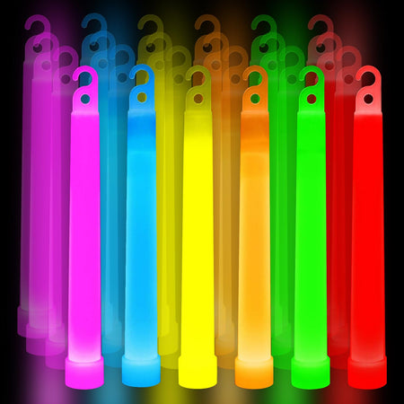 PCA 24 PCS Premium Neon Glow Sticks with PE String Ultra Bright Multicolor 6 Inch Emergency Light Sticks For Blackout Or Storm Ready UseWaterproof Non-toxic Duration Lighting