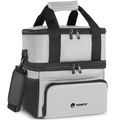 Terrete Lunch Bag Lunch Box for Men Double Deck Insulated Lunch Bag Women Leakproof Lunch Cooler Bag for Men Work (Grey 15L)