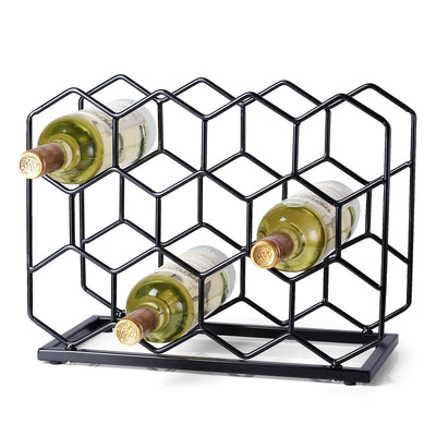 Drincarier Botellero de encimera - Botellero pequeño moderno de metal dorado independiente para 14 botellas - Soporte para botellas de vino de mesa para almacenamiento en armarios y despensas