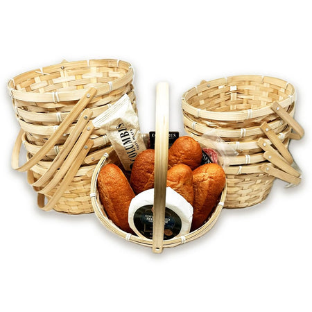 Lot de 12 paniers en vrac naturels de 23 cm avec anse pivotante, ovales, en bambou, paniers cadeaux polyvalents, pour le pain, les fruits, le rangement décoratif – Lot de 12 paniers en vrac