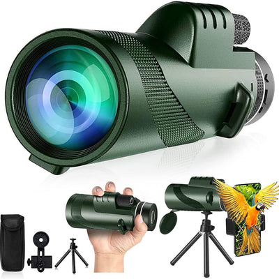 Monocular-Telescope 80x100 High Powered Monocular for Adults Monocular for Smartphone Adapter Monocular Telescope Hunting Wildlife Bird Watching Travel Camping Hiking-Green