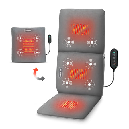 Snailax 2 in 1 Massage Seat Cushion & Massage Pillow Back Massager with Heat and Vibration for NeckShoulderBackAbdomenLeg6 Vibration Motors3 Heating LevelsGift for Mom Woman Dad ManGrey