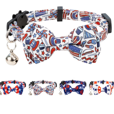 Gyapet Cat Collar with Bowtie Bell Safety Breakaway Kitten 7-11in 4th of July Independence Day Adjustable US Flag-Graffiti
