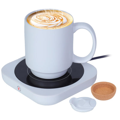 Calentador de Tazas de Café y Set de Taza para Escritorio, Calentador de Tazas Eléctrico de 36W con Taza de Cerámica de 443 ml. Calentador Inteligente de Tazas de Café con Apagado Automático/3 Temperaturas para Calentar Bebidas y Velas, Blanco
