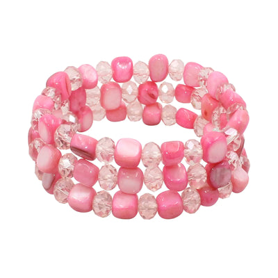 Jules D. Brazalete Elástico Apilable de Múltiples Filas, Pulseras Bohemia de Conchas y Vidrio de Colores, Regalos de Joyería de Disfraz de Moda para Mujeres (Rosa 2)