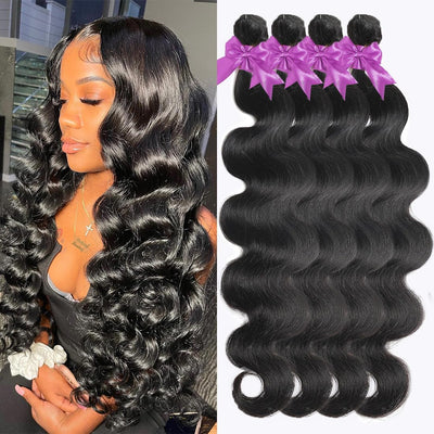 Myonisally Bundles Human Hair 4 bundles 22 24 26 28 Inch Body Wave Bundles Human Hair 100% Unprocessed Brazilian Virgin Weave Bundles Human Hair Extension Quick Weave Deals Natural Black