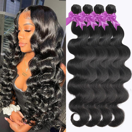 Myonisally Bundles Cheveux Naturels 4 paquets 22 24 26 28 pouces Extensions Cheveux Vierge Brésiliens Non Traités à 100% Vagues Corps Tissage Rapide Noir Naturel