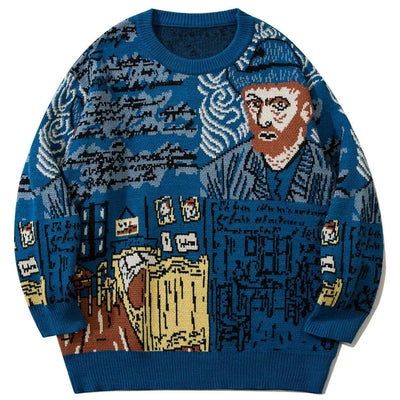 LILILEIDY Pulls ras du cou homme Motif graphique Confortable Tricot décontracté Pulls oversize automne hiver BleuL