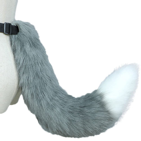 Fluffy Faux Fur Wolf Fox Tail Animal Tail Cosplay Fancy Dress Anime Dress Up Party Accessories (Grey&White)