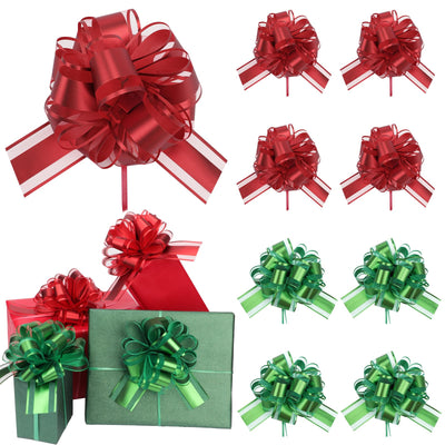 Heytimi 32 Pcs Large Pull Bows for Gift Wrapping 6 Inch Big Gift Bow for Presents Package Ribbon Bows Bulk for Gift Baskets Valentines Day Easter Christmas Wedding Party Decor (Red and Green)
