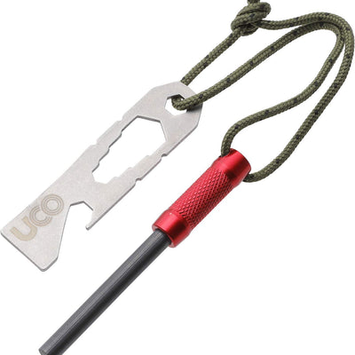 UCO Survival Fire Striker with Tether and Multitool 3000+ Strikes Red