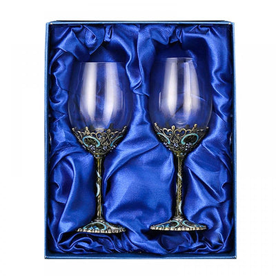 Wine Glasses Clear Handcrafted Champagne Glasses Red Wine Glasses Set of 2 Enamel Floral Goblets (Blue)