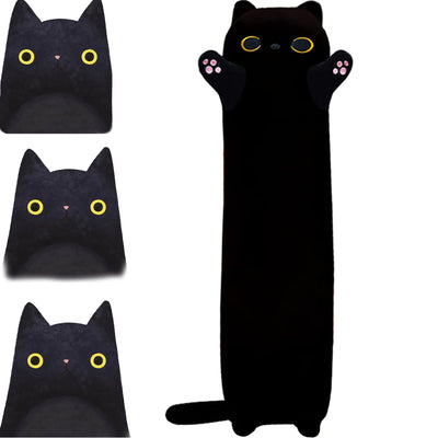 Handytoolinc Soft Black Cat Pillow Plush Long Stuffed Animals Sleeping Pillow Cotton Kitten Pillow Cute Long Body Pillow Gift for Kids Girlfriend (35.4inch/90cmBlack)