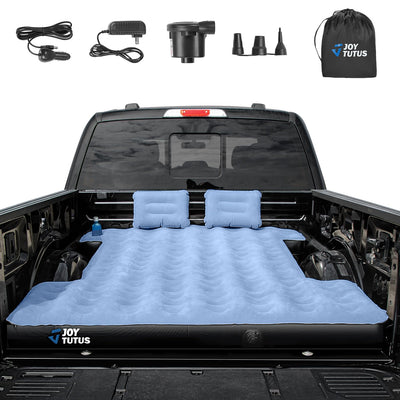 JOYTUTUS Truck Mattress for Camping Air Bed with Inflatable Pillow for 5.5-5.8Ft Full-Size Thicken Sleeping Pad with Cup Holder Blow Up Bed for Car Truck Pickup F150 Grey Blue