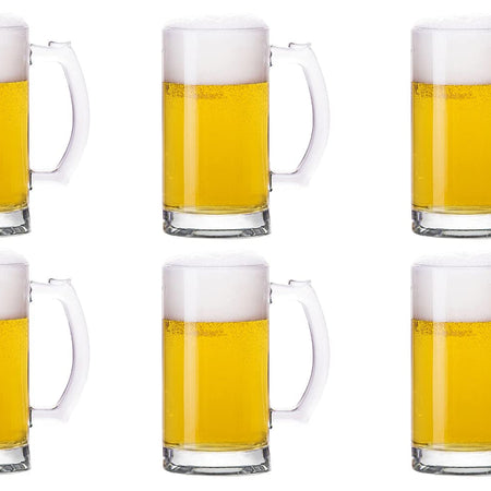 TUSAPAM Heavy Beer Mugs Set 16oz Glass Mugs With Handle Beer Glasses For Freezer 500ml Beer Drinking Glasses Traditional Stein For Bar Alcohol BeveragesCoffee Teas Set of 6