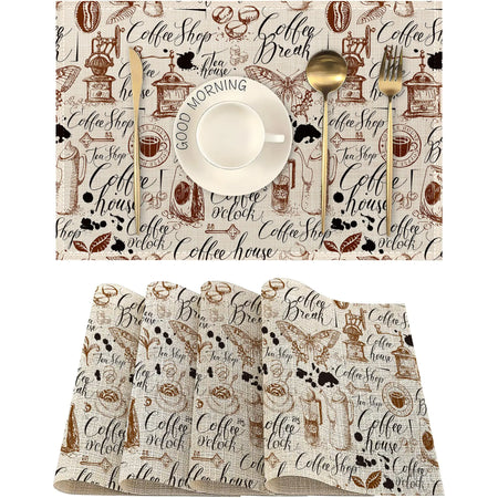 Coffee House Placemats Set of 4 Butterfly Doodle Place Mats Non-Slip Heat Resistant Washable Placemat for Party Kitchen Dining Table Decoration Indoor Outdoor 12x18 Inch