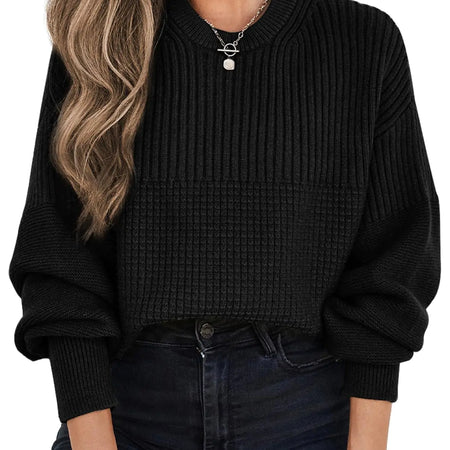 EVALESS Winter Sweaters for Women Fall Fashion 2024 Business Casual Outfits Work Clothes Oversized Cashmere Sweaters Cute Long Sleeve Cable Knit Tops Cozy Crewneck Pullover Sweaters Black Large