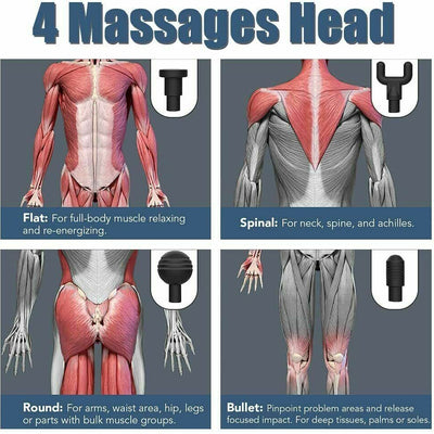 Massage Gun Percussion Massager Deep Tissue Muscle Vibrating Relaxing + 4 Heads