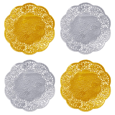 Jagrove Paper Doilies 50 Pack 3.5 Inch Gold & Silver Lace Doilies Paper Decorative Disposable Round Paper Placemats Bulk for Cake Dessert Craft Wedding Birthday Party Tableware Decorations