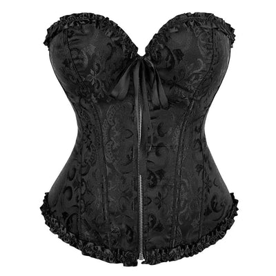 PETYCZEN Corset Tops for Women Lace Up Waist Bustier Corset Boned Overbust Vintage Renaissance Corset Push Up Lingerie Shapewear Plus Size Embroidered Floral Corset Bodysuits F-Black XX-Large