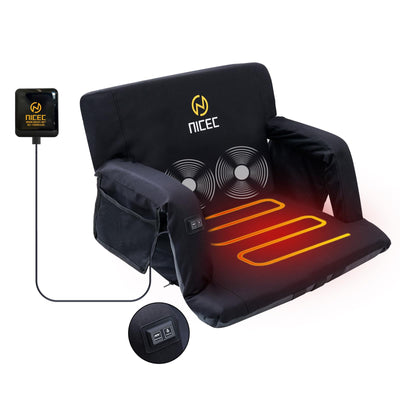 Nice C Heated Stadium Seat Stadium Seats with Heat Stadium Seat Heated Bleacher Seat Heated Massage Stadium Seat Bleacher Seats Thick Padded Reclining Cushion Power Bank Include (ExtraWide 1-P)