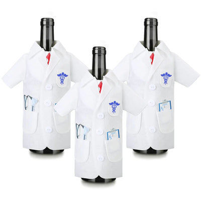 Geiserailie 3 Pieces White Coat Ceremony Gifts Wine Bottle Shirt Cover Bag Felt Wine Bag Nurses Gifts for Graduation Optometry Party Nurse Practitioner Gifts (Men)