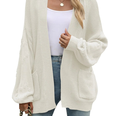 Cakulo Femme 2024 Gilet Chunky Oversize Pulls Tricotés Ouverts sur le Devant Manches Longues Poches Cardigans Blanc M