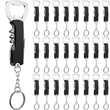 24 Pcs Bottle Opener Keychain Bulk Wine Bottle Opener Beer Opener Keychain 3.27" Stainless Steel Corkscrew Waiter Corkscrew Wine Key Opener for Bar Party Wedding Bartender Home Favors Gifts (Black)