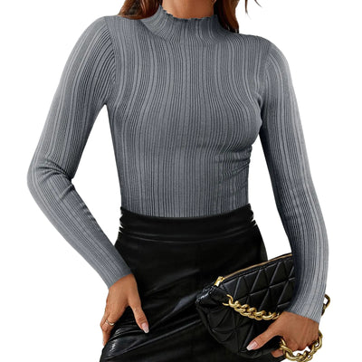Kentysill Womens Turtleneck Bodysuit Outfits: Pullover Ribbed Long Sleeve Bodysuits - Fall 2024 Trendy Thong Body Suits Tops Elephant Grey XXL