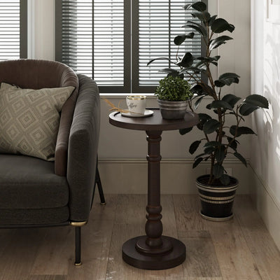 COZAYH Pedestal Small Drinking Table Traditional Tray Top End Table Espresso