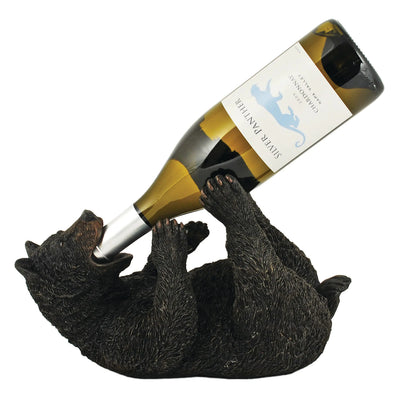 Portabotellas de vino de poliresina True Frisky Cub - Soporte de vino para mesa y encimera, decoración de animales para el hogar, juego de 1 negro, capacidad para 1 botella de vino estándar