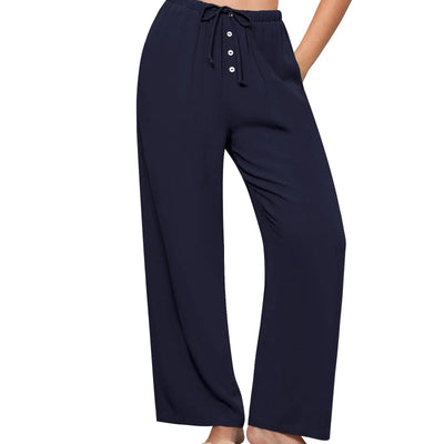 GRAPENT Pantalon Palazzo en Lin Bleu Marine pour Femmes Pantalon en Lin Bleu Marine Pantalon en Lin Bleu Marine à Enfiler Pantalon Bleu Marine pour Femmes Jolis Pantalons pour Femmes Pantalon pour Femme Bleu Marine Taille Moyenne US Taille 8 à Taille 10